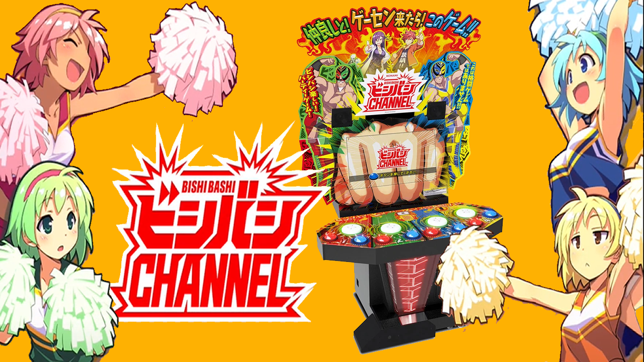 Bishibashi Channel arcade cabinet with anime characters