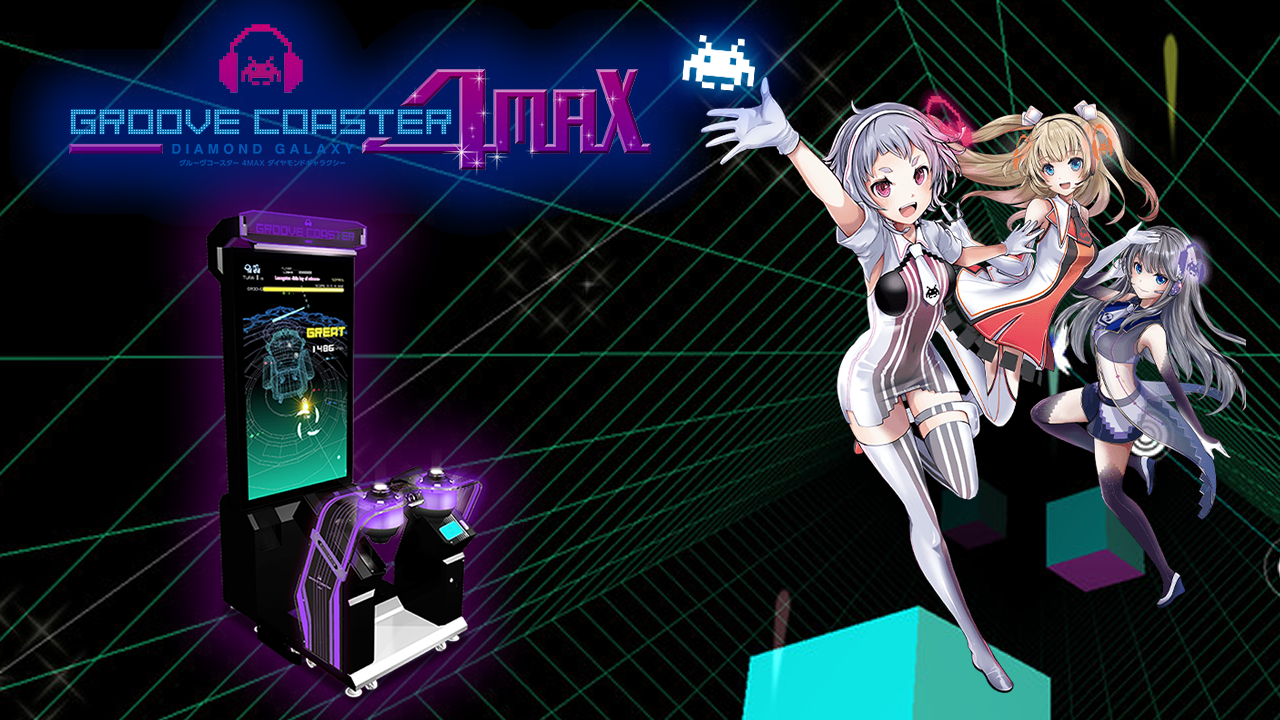 Groove Coaster 4MAX arcade cabinet with anime characters